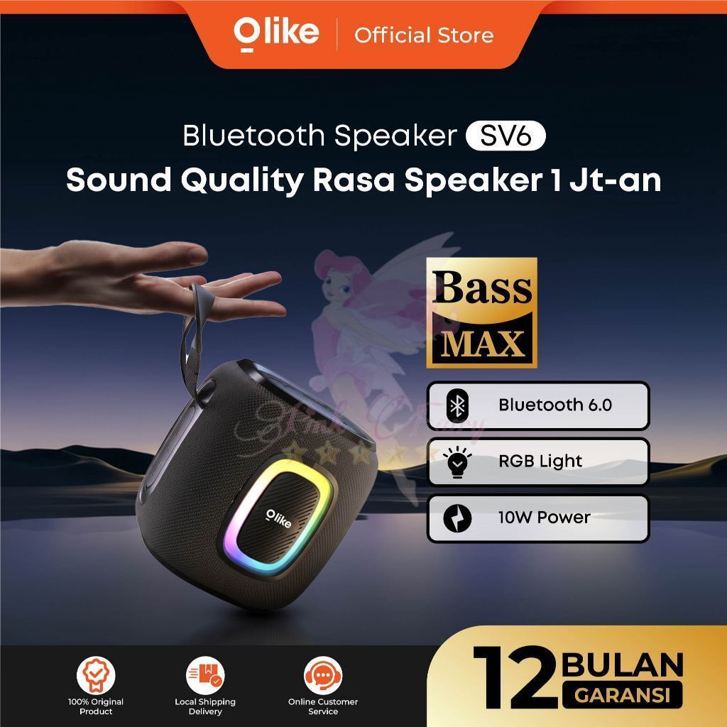 OLIKE Bluetooth Speaker SV6 10W Subwoofer Dual Bass Bluetooth 6.0 TWS RGB Light 2000mAh 6 Jam Portab