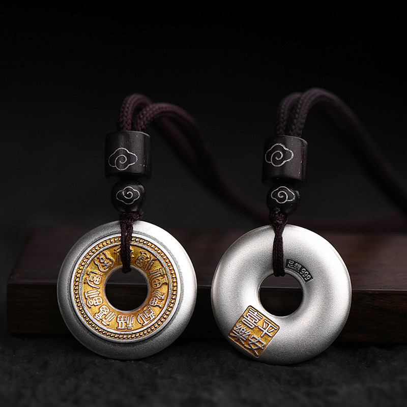 999Liontin Gesper Perak Murni Gaya Cina Baru "Seratus Berkah"