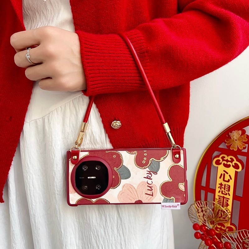 Untuk Huawei Mate X3 X5 X6 X7 Casing Ins Red Florals PC Casing Sampul Ponsel Flip Keras untuk Huawei