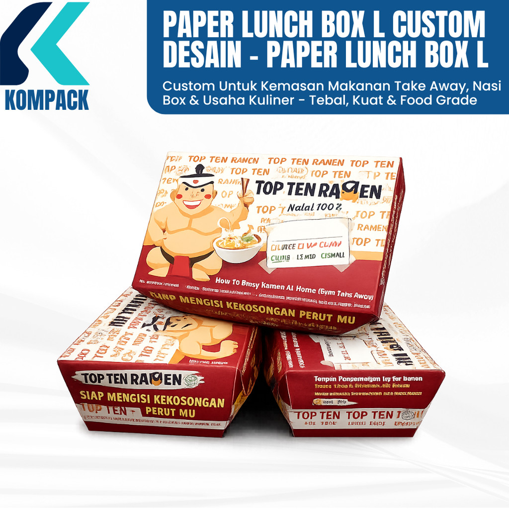 Paper Lunch Box L Custom Desain - Paper Lunch Box L Custom Untuk Kemasan Makanan Take Away, Nasi Box