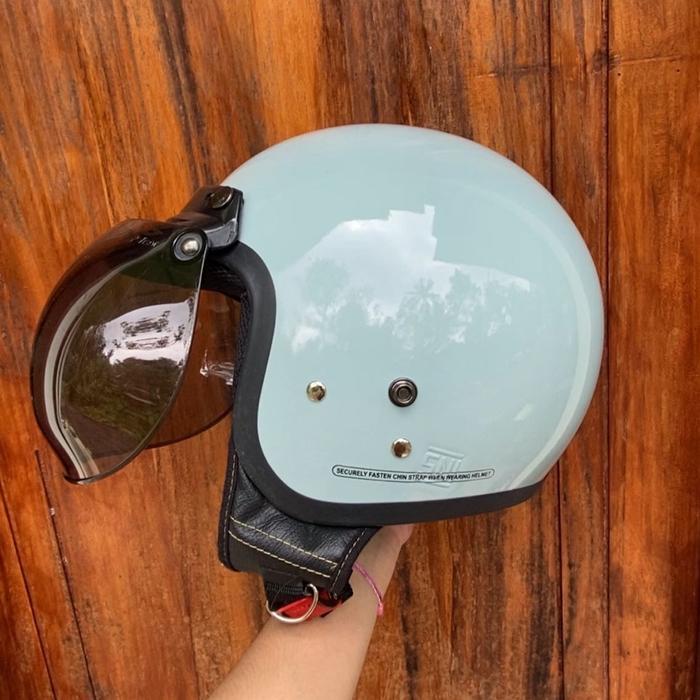 Helm Bogo Polos SNI Pria Wanita Dewasa Motorcycle - MINT, Kaca Cembung Hitam