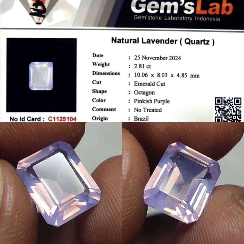 Natural Rose Quartz Lavender Quartz 2.8ct GLI Material Clean Top Crystall Full Luster Gemericik Body