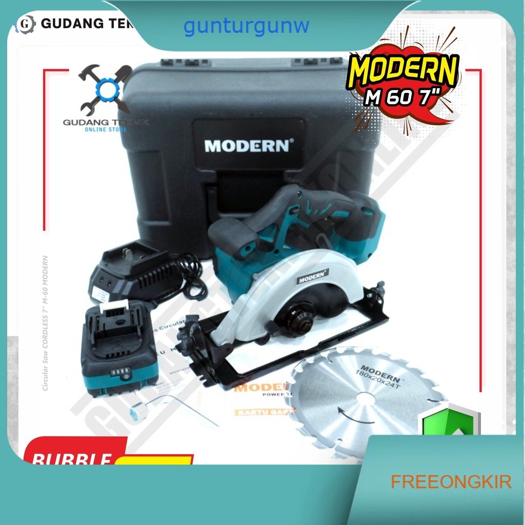 Circular Saw CORDLESS 7" M-60 MODERN / Mesin Gergaji Kayu BATERAI  7 Inch M60 MODERN 20V