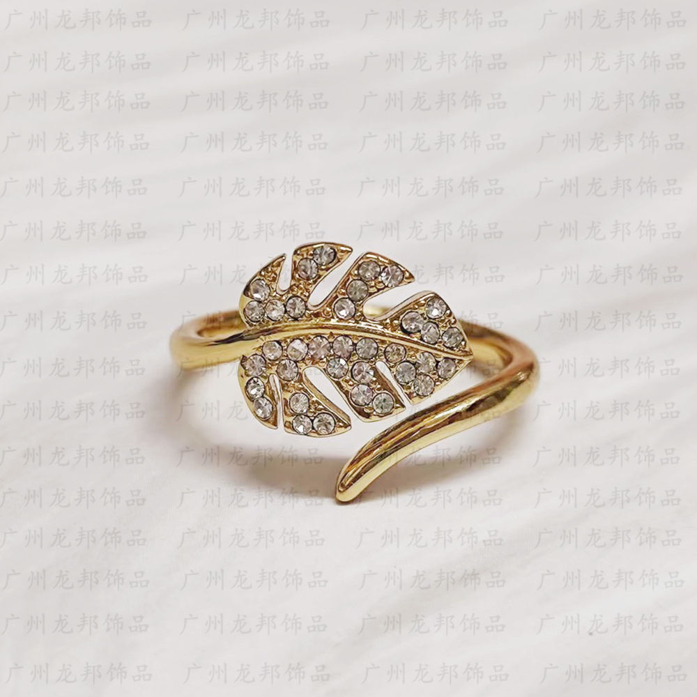 Vintage gold Brown Palm Leaf Open Ring Fashionable Summer Leaf Open Ring