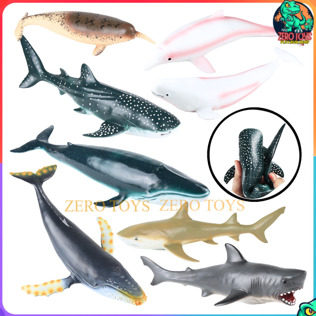 FIGURE HEWAN LAUT HIU PAUS MEGALODON TIGER SHARK SOFT RUBBER