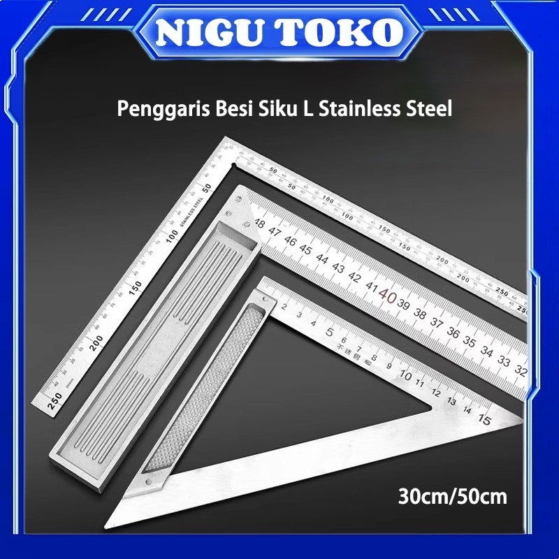 Penggaris Besi Siku L Stainless Steel 30cm/50cm Pengukur Sudut Square Siku Mistar Ruler 90 Derajat