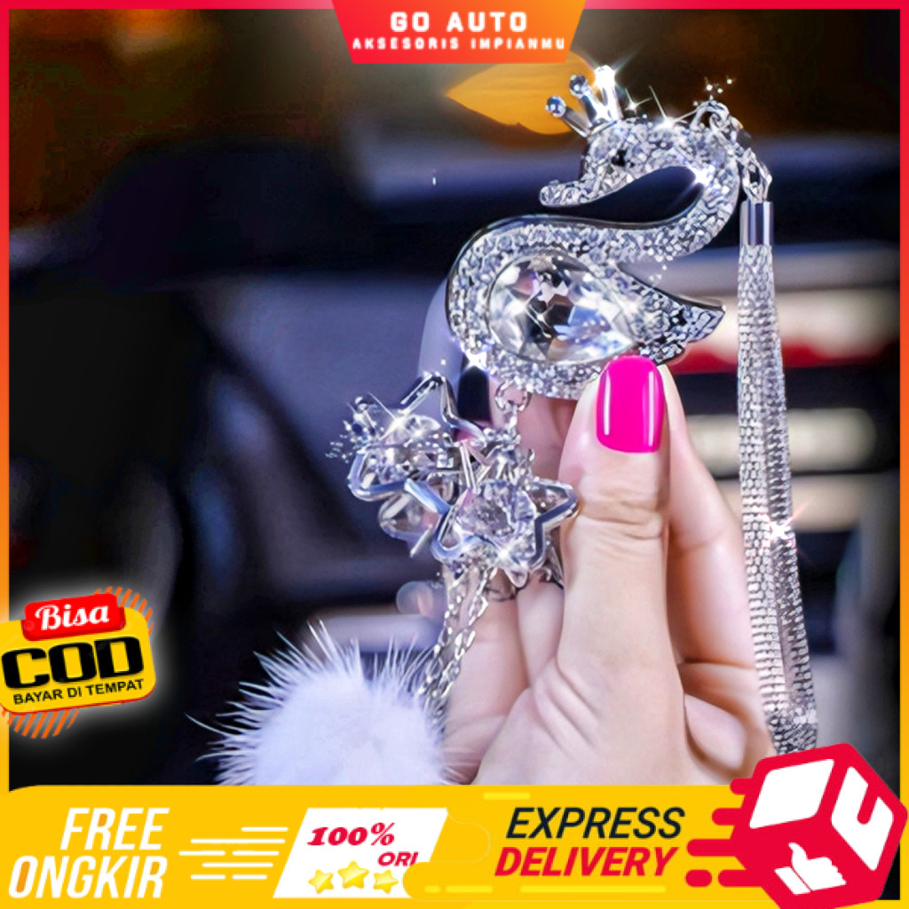 [ Premium Design }Gantungan Spion Mobil Mewah Model Angsa Kristal - Hiasan Interior Mobil Wanita Ele