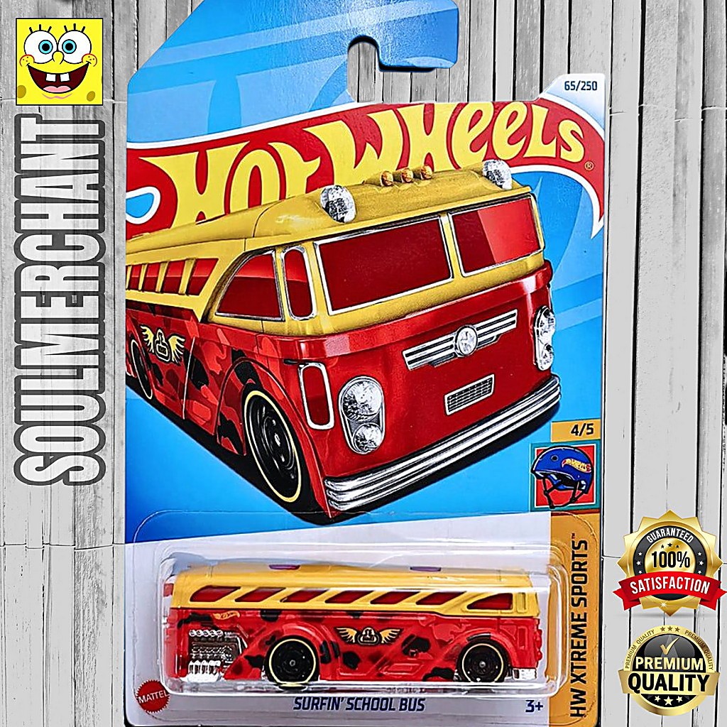 Hot Wheels Surfin School Bus Kuning Merah Diecast Bus Sekolah