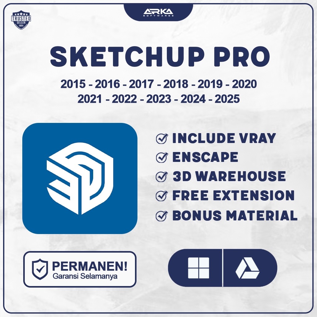 SketchUp Pro 2026 Full Version Lifetime Vray Enscape Windows Mac Software Arsitek Desain