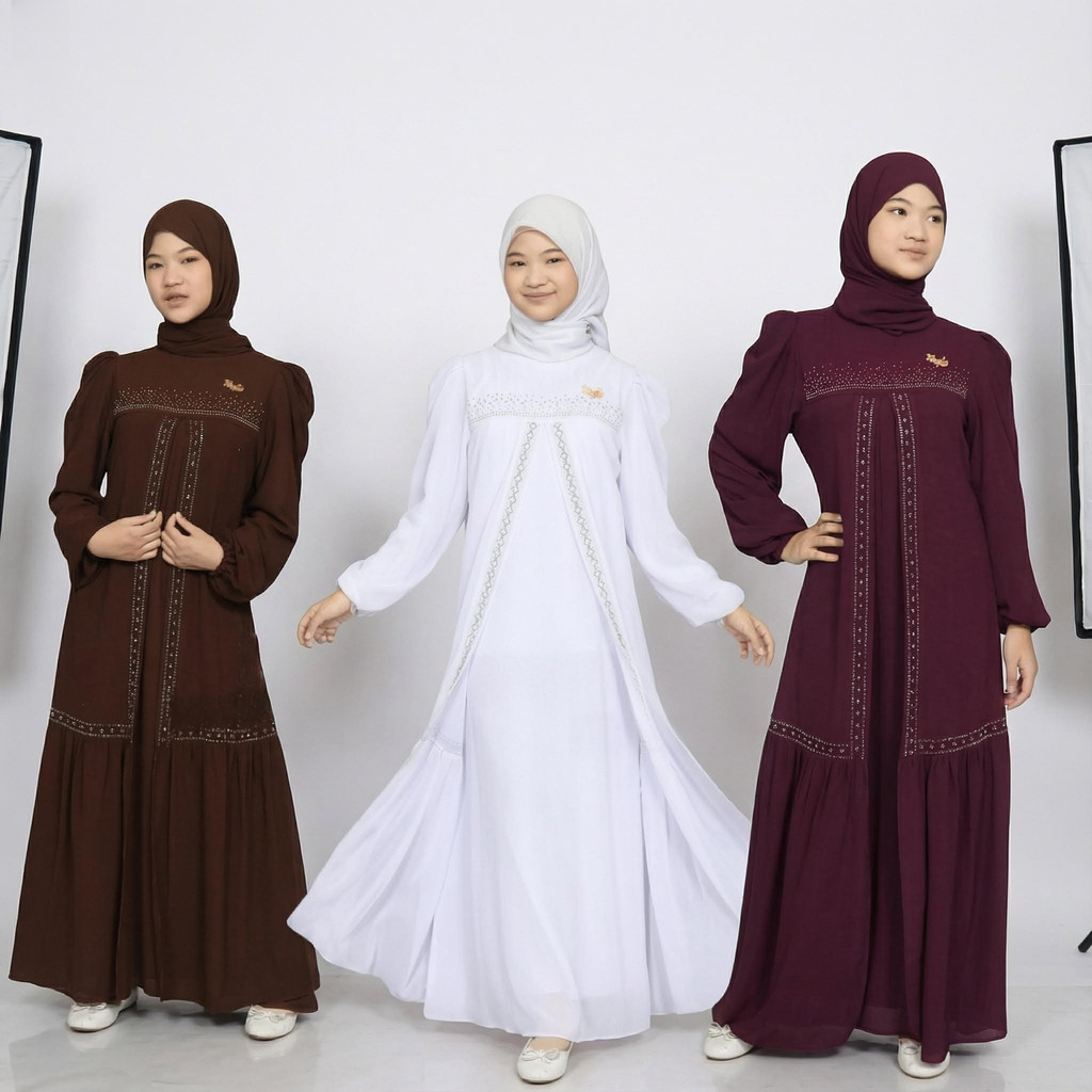 Gamis Anak Perempuan Remaja Set Hijab Mahogany Abaya Payet Swarovski Abaya Anak Tanggung