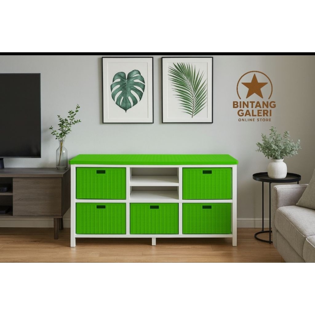 Ready Stok Lemari Rotan Sintetis 5 Laci Dvd Lemari Plastik Meja Tv Rotan Rak Susun Murah