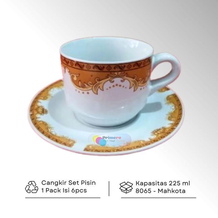 Gelas Cangkir Kopi Set Keramik 1 Pack Isi 6 - 8065 Mahkota  Original