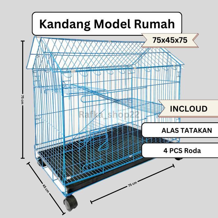 Kandang kucing bentuk rumah ukuran XL 75x45x75 cm besi lipat tebal - Hitam