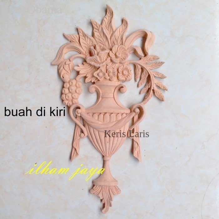 ornamen ukir kayu jepara tempel motif bunga untuk pintu lemari dinding - mentahan, buah kanan murah 