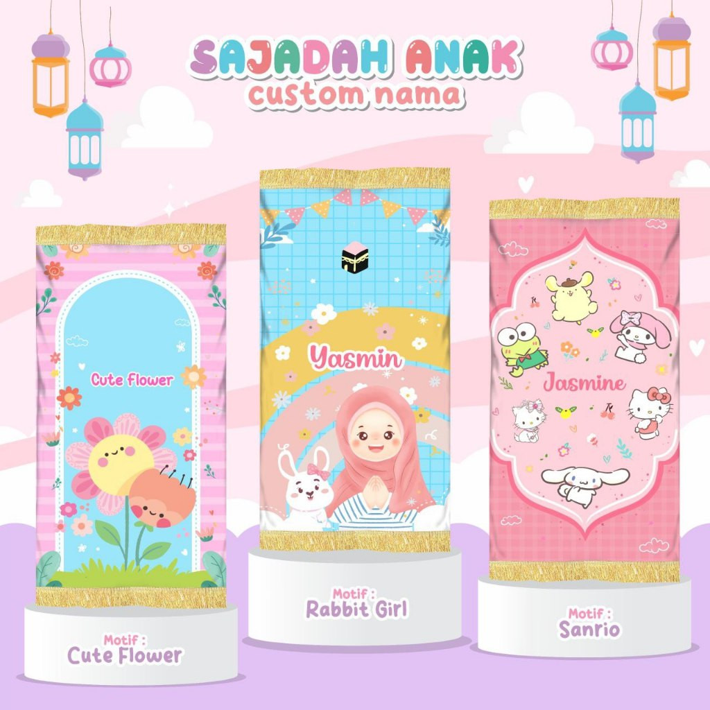 ERVINA.ID Afsheenastore Sajadah Custom Nama Sajadah Karakter Anak motif laki-laki dan perempuan