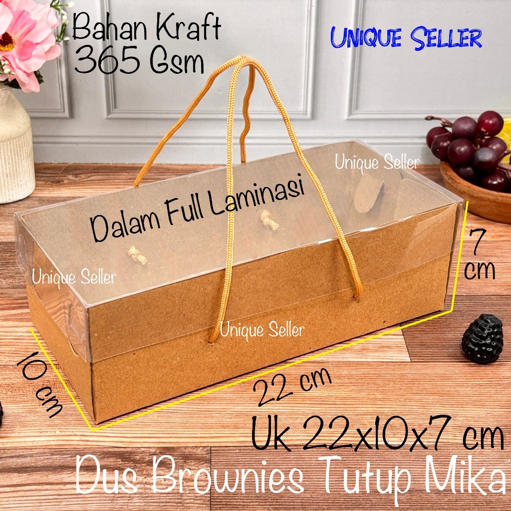 [isi10] Dus Kue Brownies 22x10x7 KRAFT TALI Tutup Mika Dalam Full Laminasi Tebal 365 Gsm