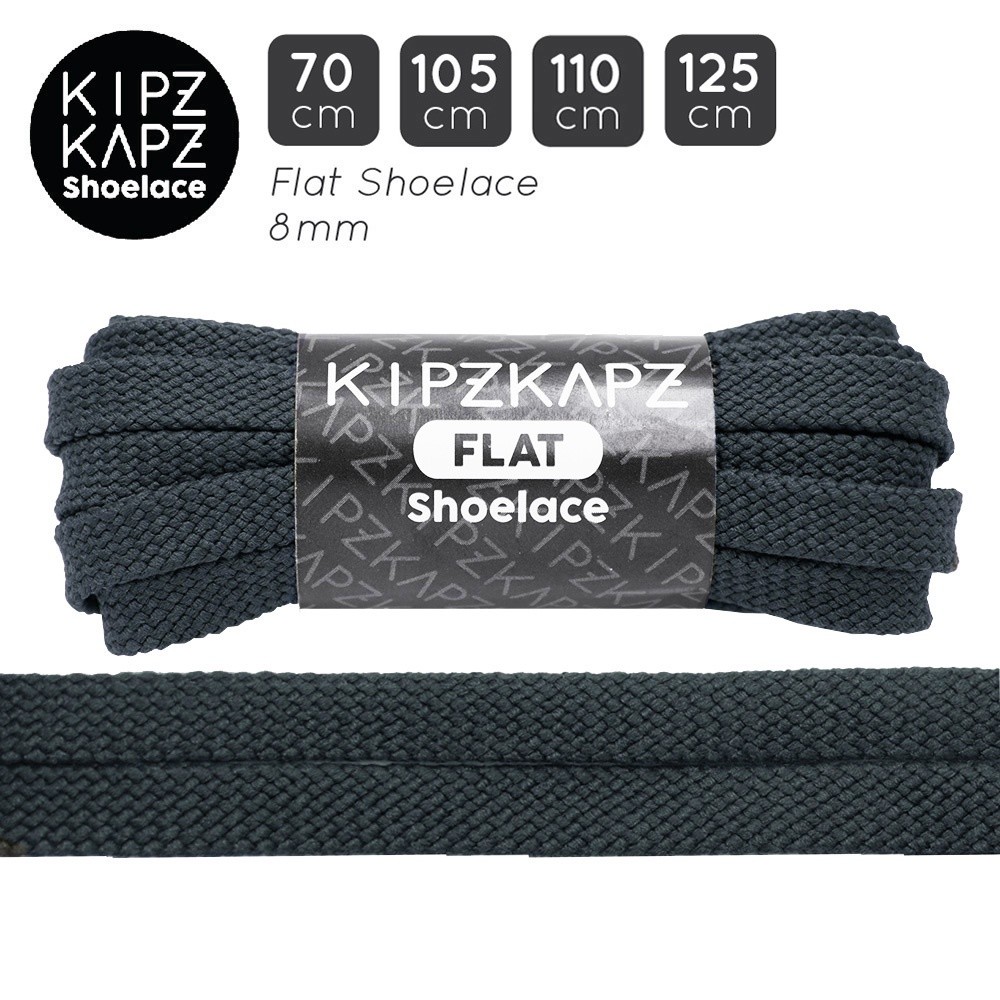 KIPZKAPZ TALI SEPATU PIPIH GEPENG - FLAT SHOELACE 8MM - FSP37 DARK GREY - 70CM 105CM 110CM 125CM