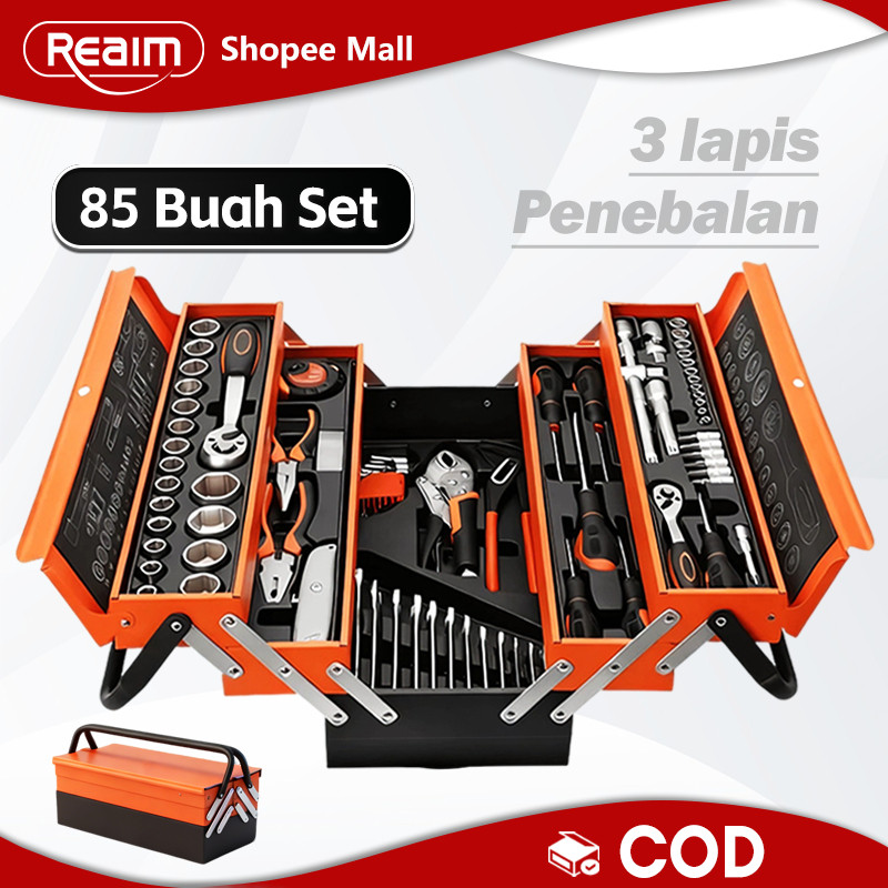 TERLARIS - Reaim Tool Kit 85 Pcs Tool Box Perkakas Kunci Sok Set Set Lengkap Tool Box Kunci Shock Se
