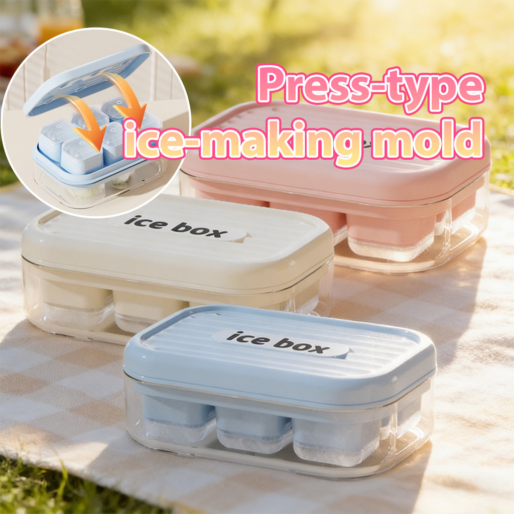 cetakan es batu silikon besar 6 lubang es ice box Transparan Ice Cube Maker Press Handle Tutup