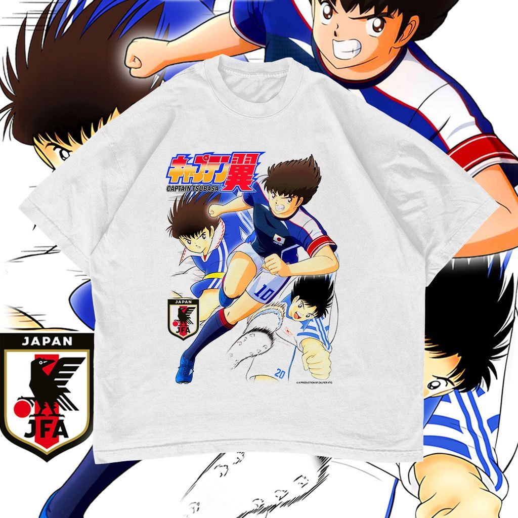Kaos Kapten Tsubasa Baju Anime Oversized T-shirt Vintage Unisex Tee