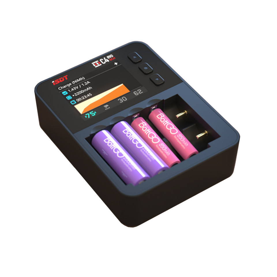 ISDT C4 EVO Smart Battery Charger with TypeC QC30 Output for AA AAA Liion Battery with IPS splay Scr