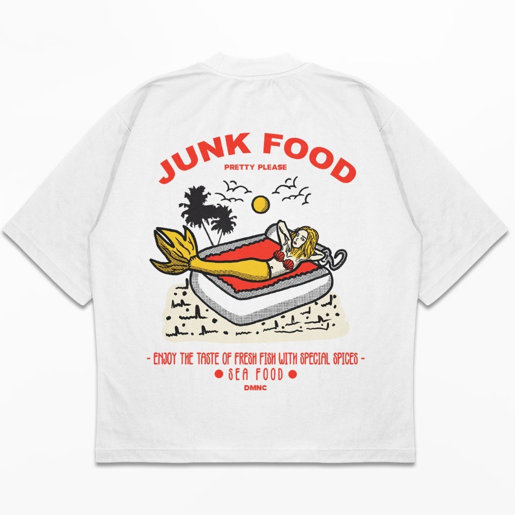 HOT DMNC Junk Food T-Shirt Kaos Heavyweight White 16s 255 GSM
