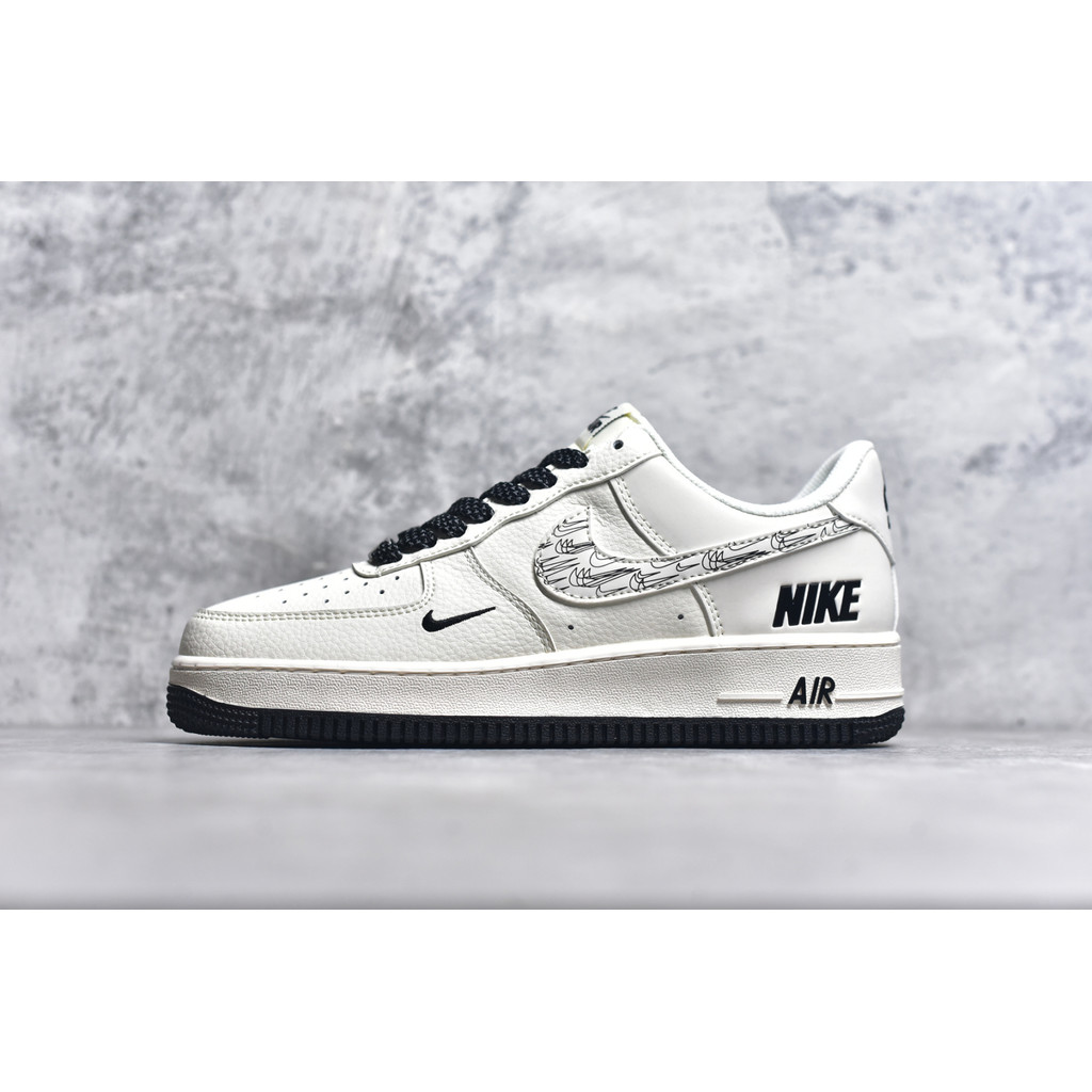 Nike Air Force 1 07 Low Kolaborasi Putih Krem Hitam Multi Swoosh
