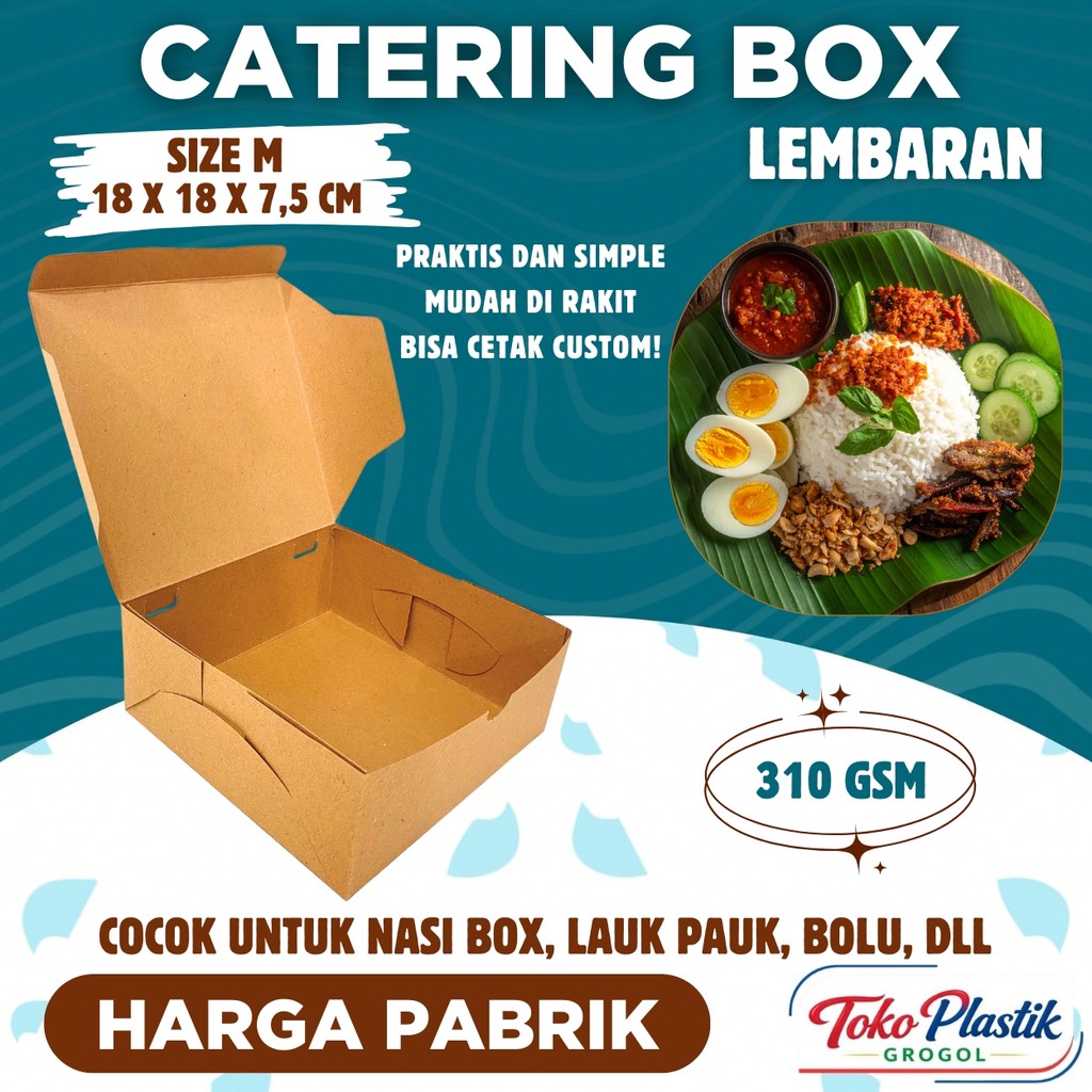 Box kotak nasi katering ukuran 18x18 bahan kraft coklat - Toko Plastik Grogol