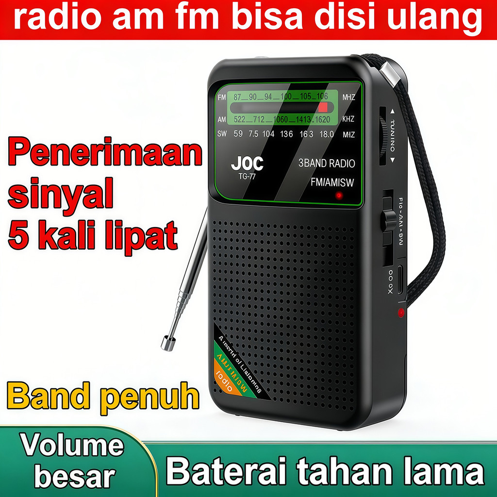 Radio Portable Mini Full Band FM AM SW – Dilengkapi Speaker Built-in Baterai Cas Ulang 14500 + Kabel