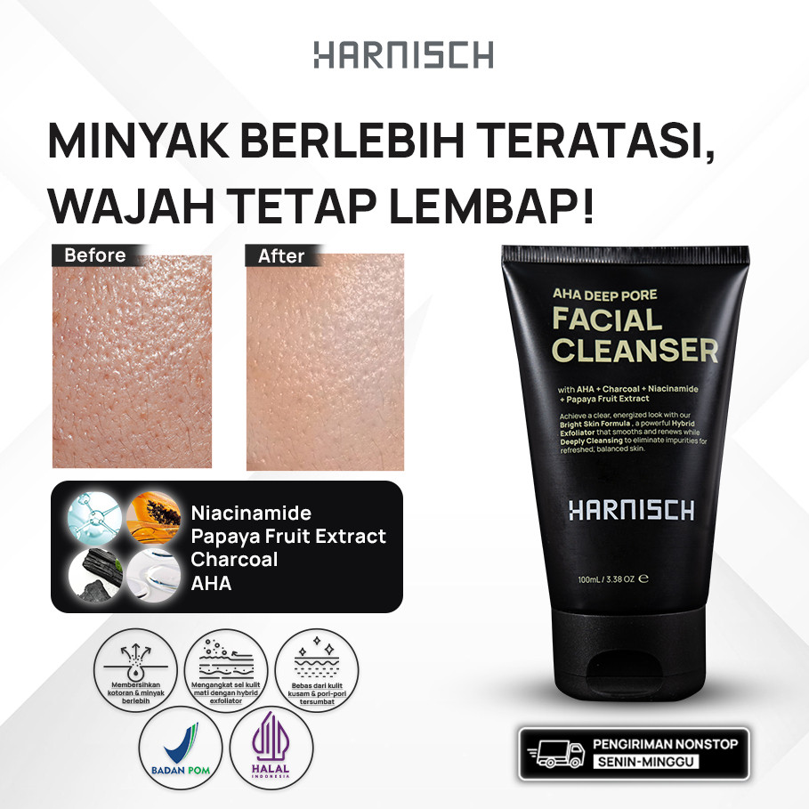 Harnisch Aha Deep Pore Facial Cleanser sabun muka pria sabun jerawat face wash pria face wash jerawa