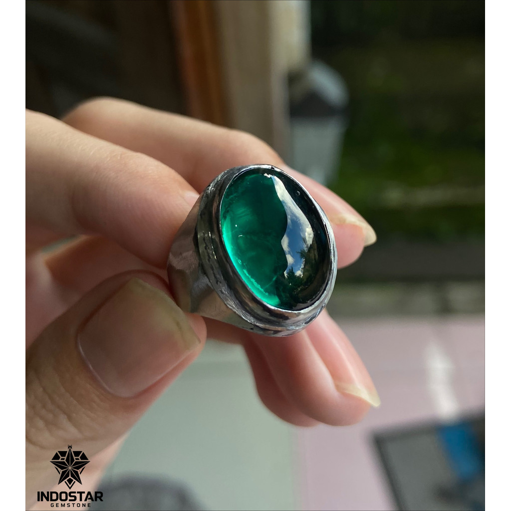 Cincin Batu Green Moldavite D18 Crystal
