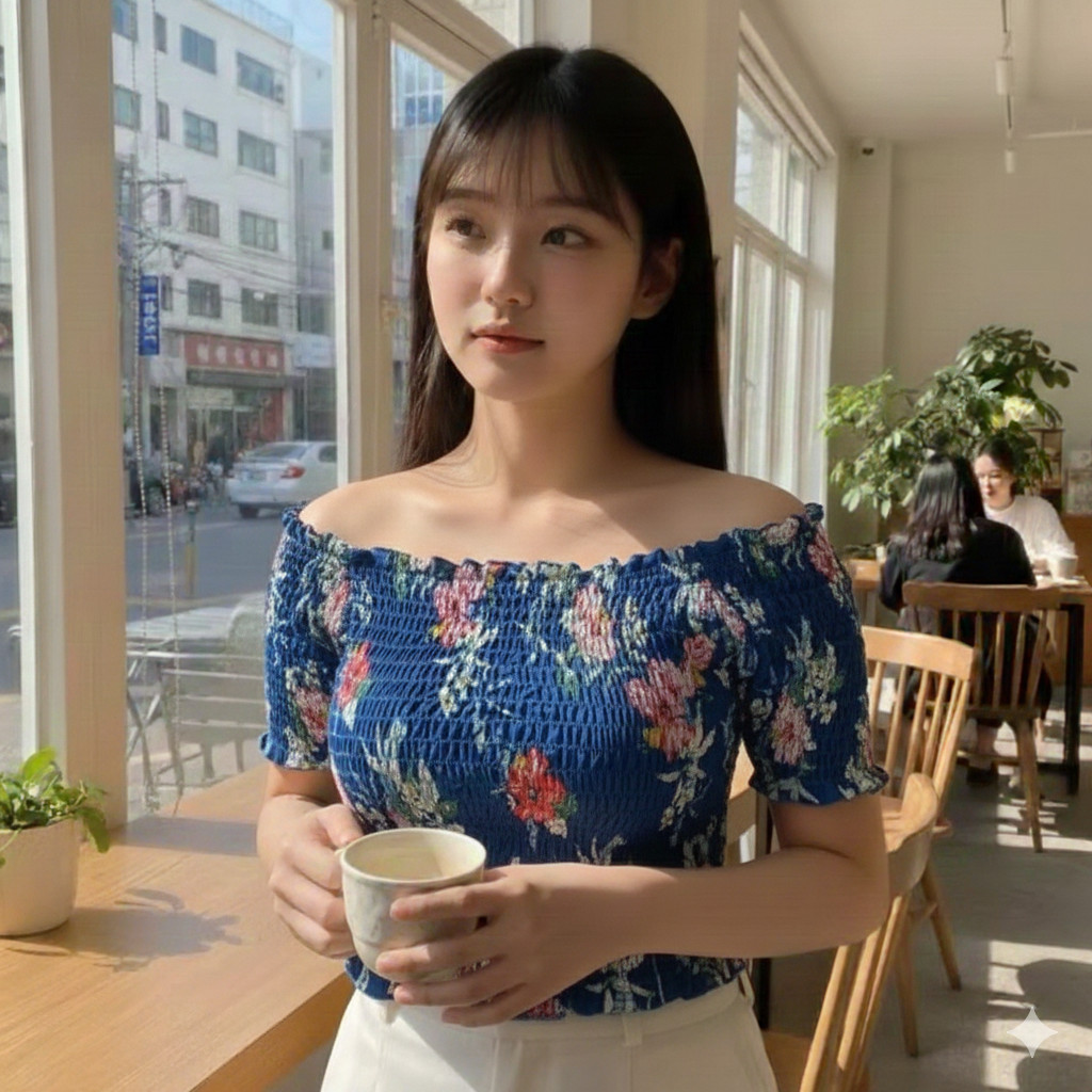 Bisa COD Atasan Sabrina Kerut Murah Motif Bunga