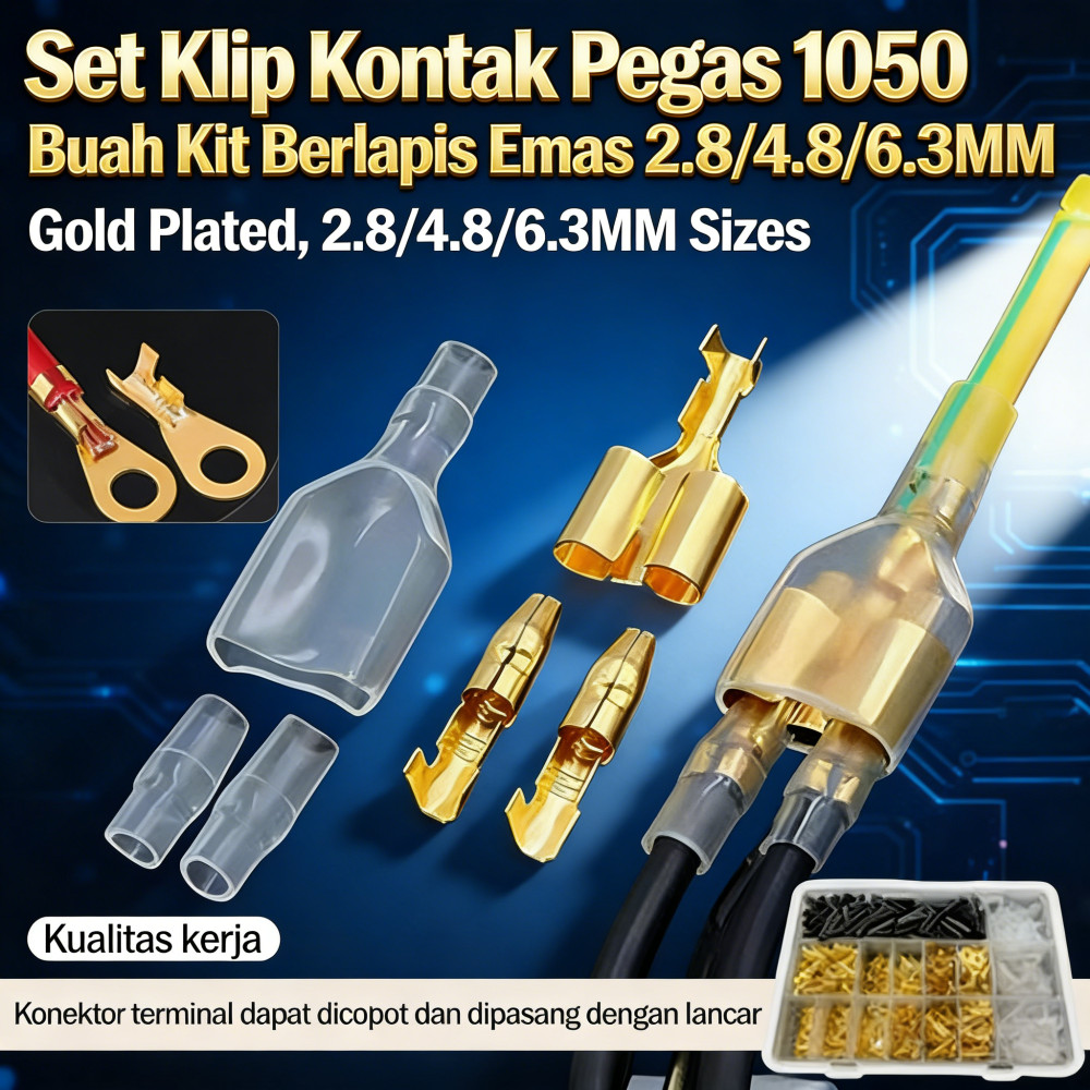 Klip Kontak Pegas 1050 Buah Emas Dipres 2.8MM Buah 6.3MM Klip Pegas 4.8MM Set
