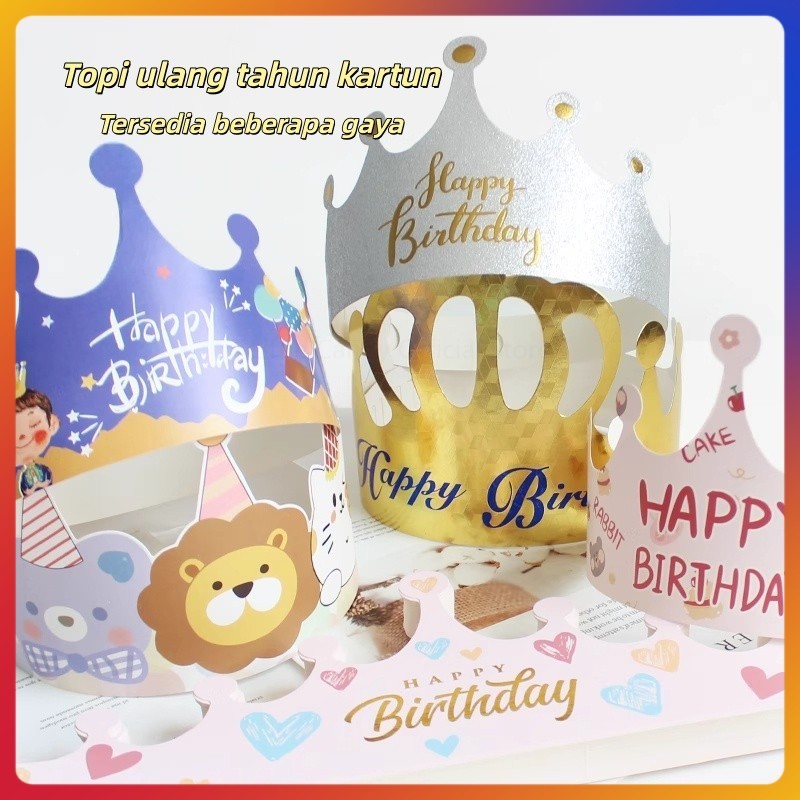 Topi Ulang Tahun Kartun Anak-anak / Topi Mahkota Dekorasi Pesta / Topi Kue Lucu untuk Anak Laki-laki