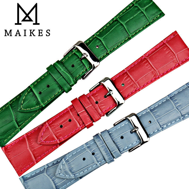 MAIKES New watch accessories wristband watch bands cow leather watch strap fashion blue watchband fo
