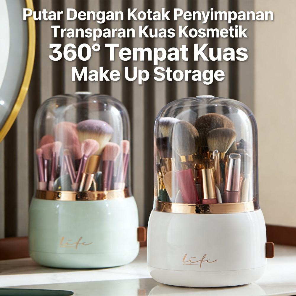 360° Make-up Box Kosmetik Tempat Kuas Putar Dengan Tutup Transparan Make-up Kotak