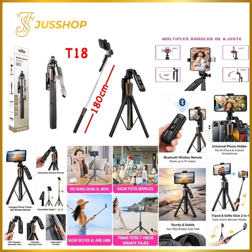 Tripod Tongsis Bluetooth T18 Tripod Selfie Stick 180CM Remote Shutter Bluetooth 360 Derajat