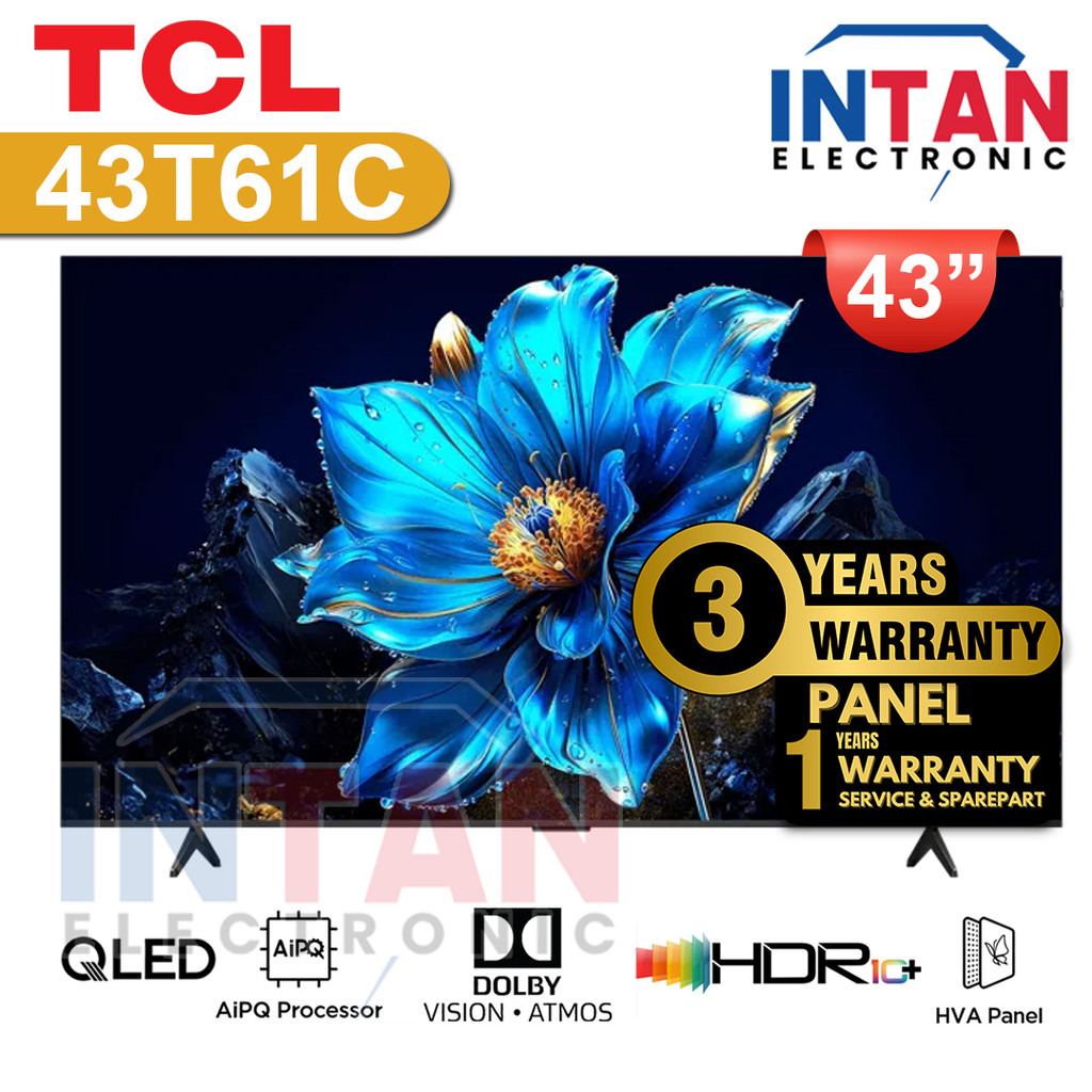 TV TCL 43 INCH 43T61C QLED SMART GOOGLE TV 4K ULTRA HD MEDAN