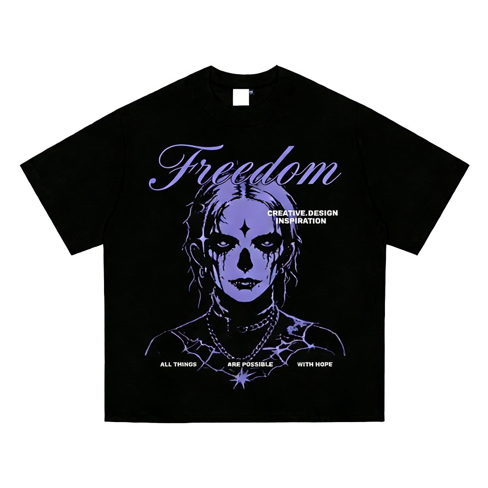 Lemanismll Kaos Oversize Pria Freedom Gothic Streetwear Hitam Ungu - T-shirt Distro Unisex