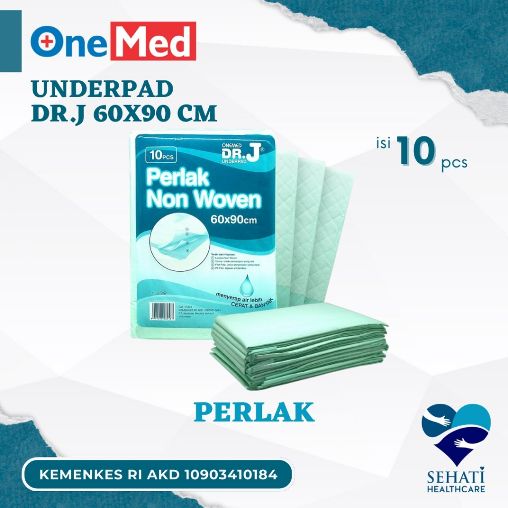 Onemed Underpad 60 x 90 Dr.J Alas Perlak Under Pad Popok Ompol Dr J 60x90 Dr. J 60x90cm Isi 10 Keseh