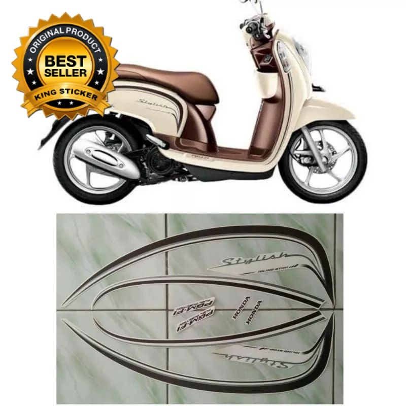 Stiker Striping Motor Scoopy Stylish 2015 2016  CREAM Sticker Lis Body Standar
