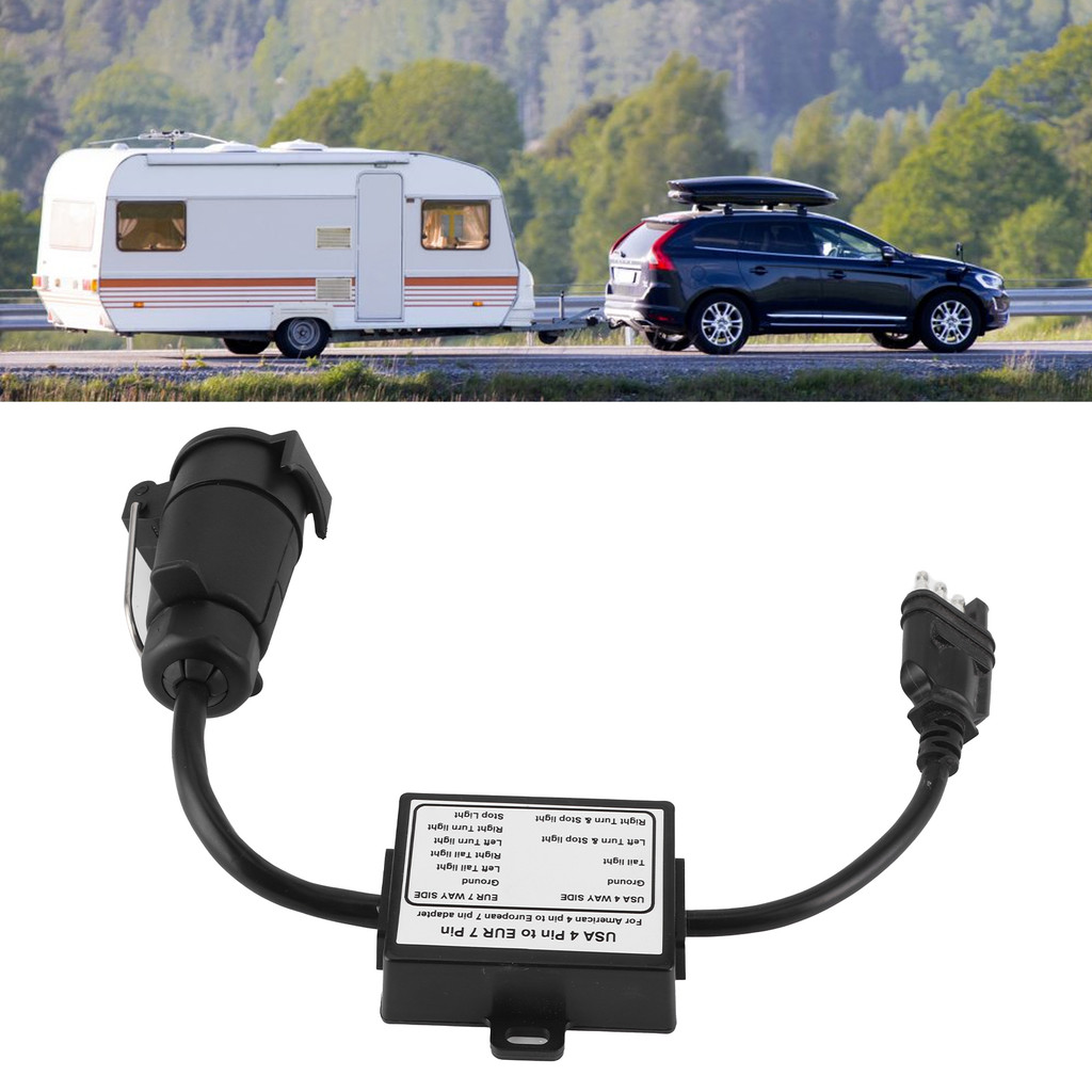 4 Pin to 7 Pin Trailer Adapter Trailer Connector Light Converter USA 4 Pin to EUR 7 Pin Adapter Stop
