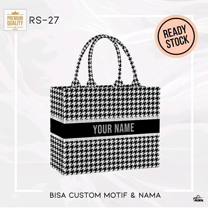 TOTEBAG NAMA | Tas kanvas | MNK bag Initial Large size Bisa Custom Nama - Ukuran 41x36x20 cm - Tote,