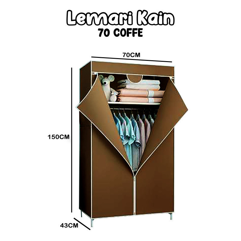 Lemari Baju Aesthetic 70NT Lemari Portable Pakaian Lemari Kain Resleting Lemari Pakaian Portable