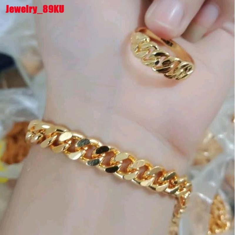 Good Jewelry_98ku...Gelang Tangan dewasa rantai polos free cincin lapis emas muda gold kadar 18,8 An