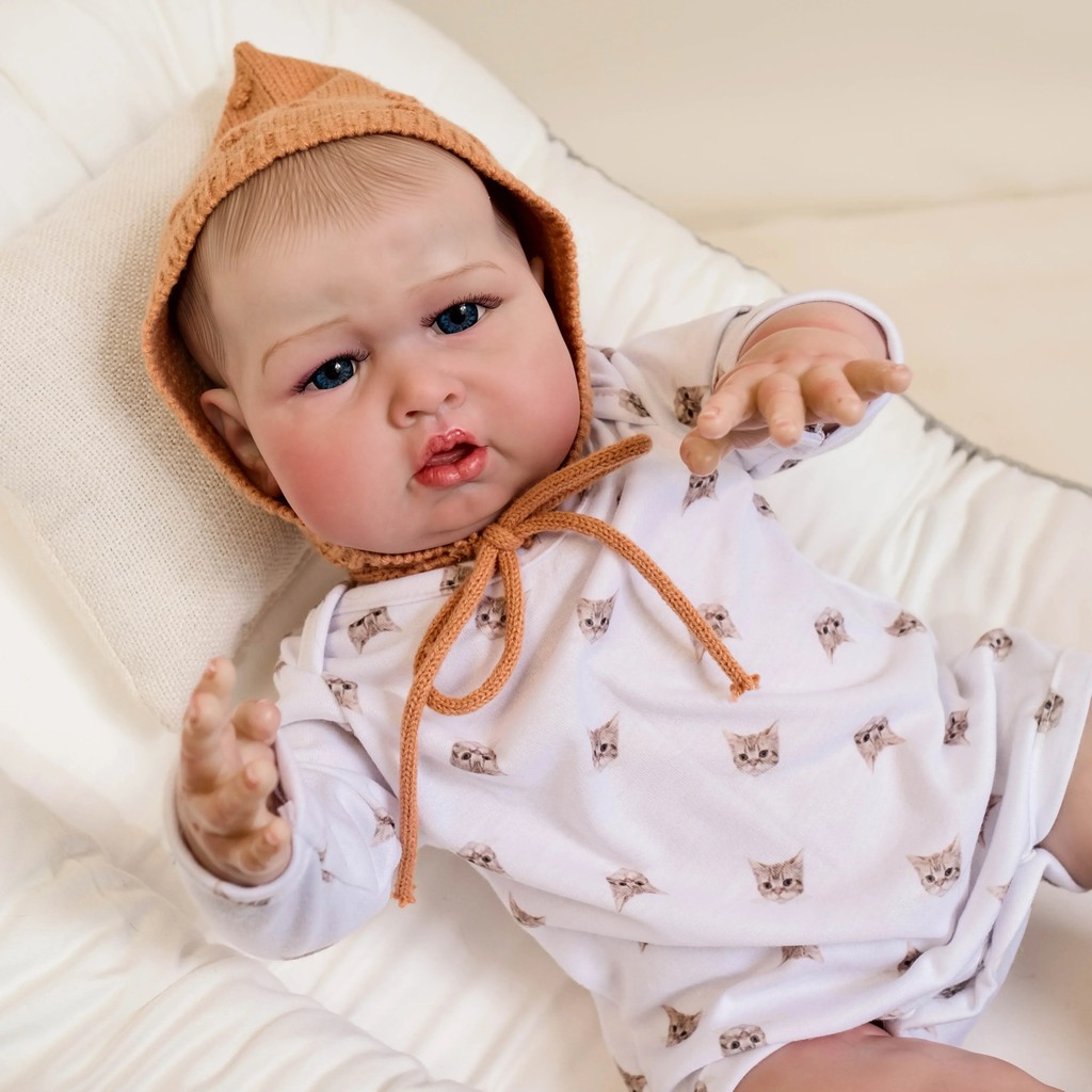 24In Blue Sparrow Cloth Body Reborn Doll Toddler Newborn Baby Hand Painted Hair Lifelike Soft Tou 3D