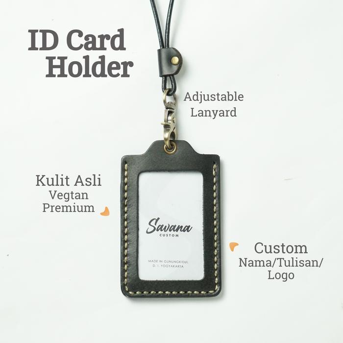 HOT PRODUK ID Card / Name Tag Holder / Dompet Id Card Kulit - HITAM - 2 Slot, POLOS Terlaris