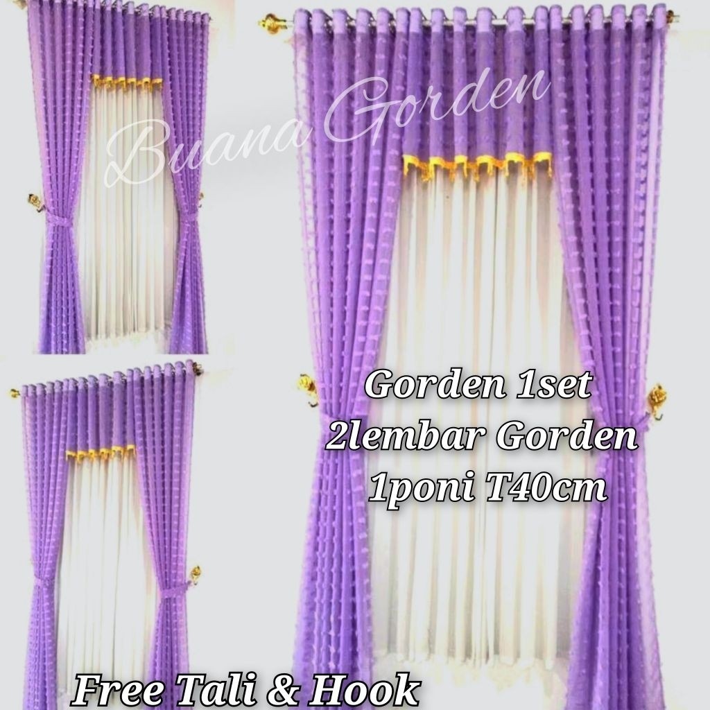 PLAOSANSTORE GORDEN 1SET PONI JENDELA PINTU MINIMALIS KHORDENG MURAH BAHAN VITRASE RUBY UNGU TOSCA P