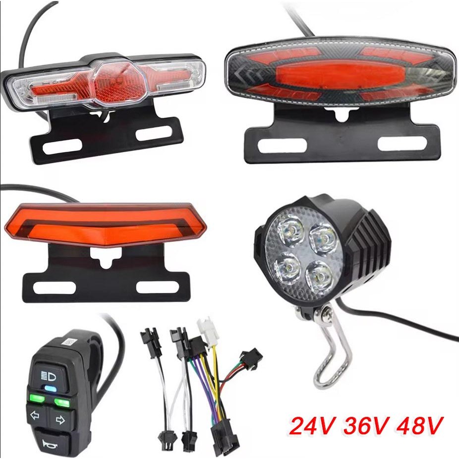 Set Lampu Rem Depan Belakang Sepeda Listrik 24/36/48V Aksesoris Sepeda Lampu Rak dengan Klakson Sakl