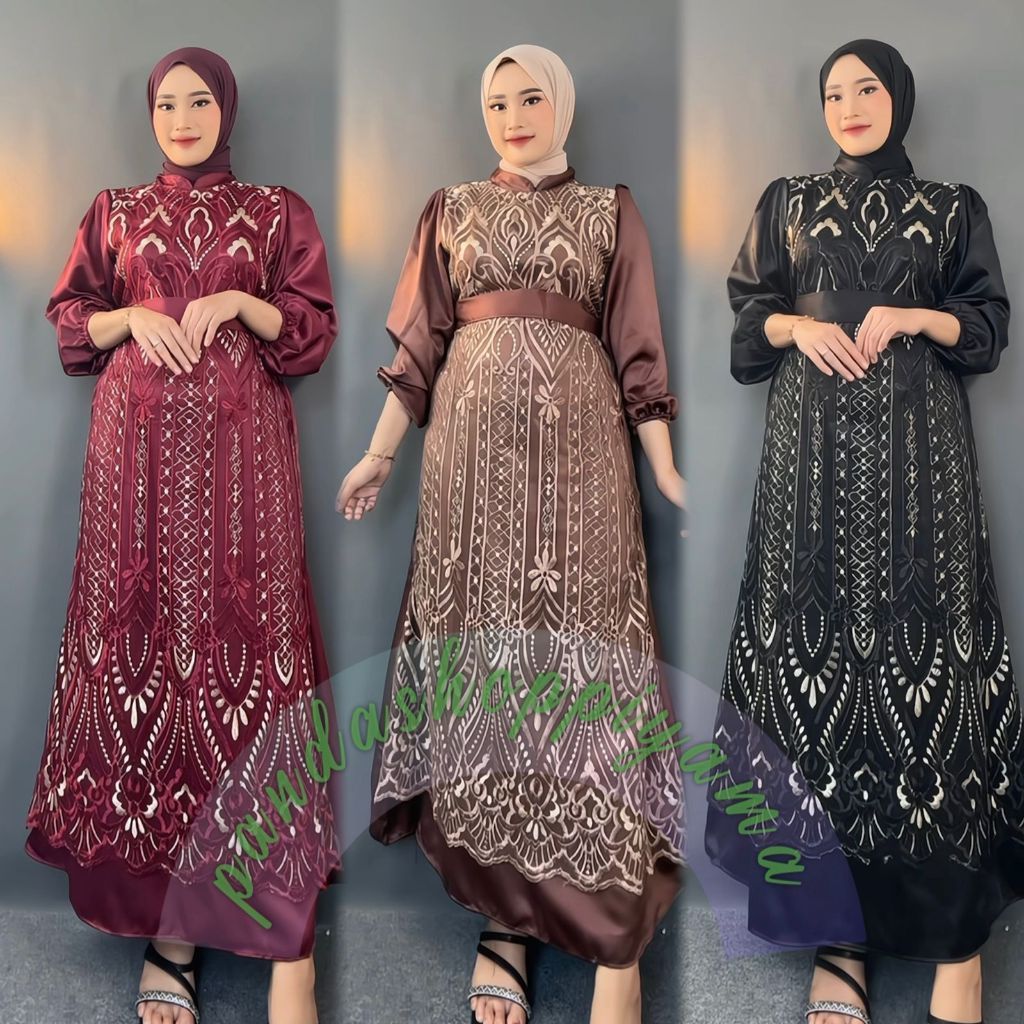 HAGEMAN Devia Gamis Brokat Premium Kekinian Gamis Kondangan Gamis Wanita Maxi Dress Remaja